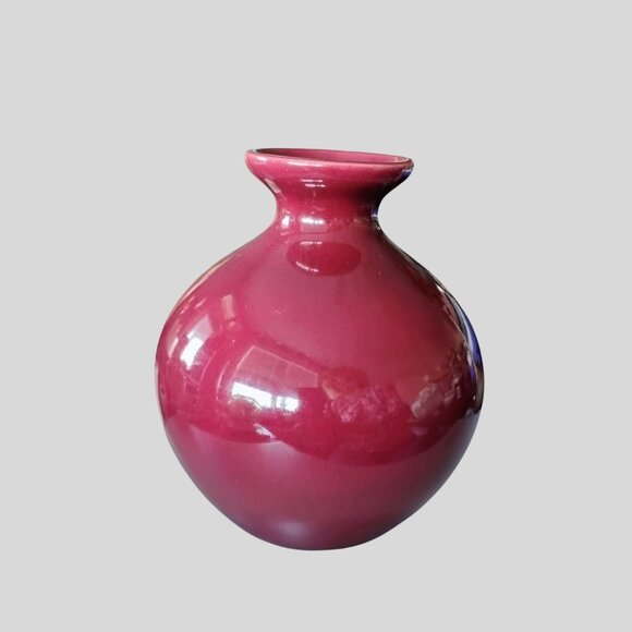 Vintage HAEGER Pottery Maroon Vase Round Glossy Red Burgundy 1990 6" Ceramic - Picture 4 of 7